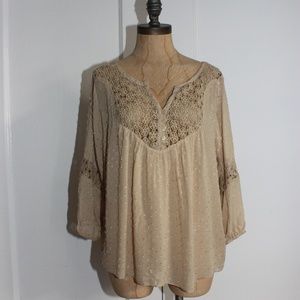 Blouse Willow & clay sheer Swiss dot Top With Lace